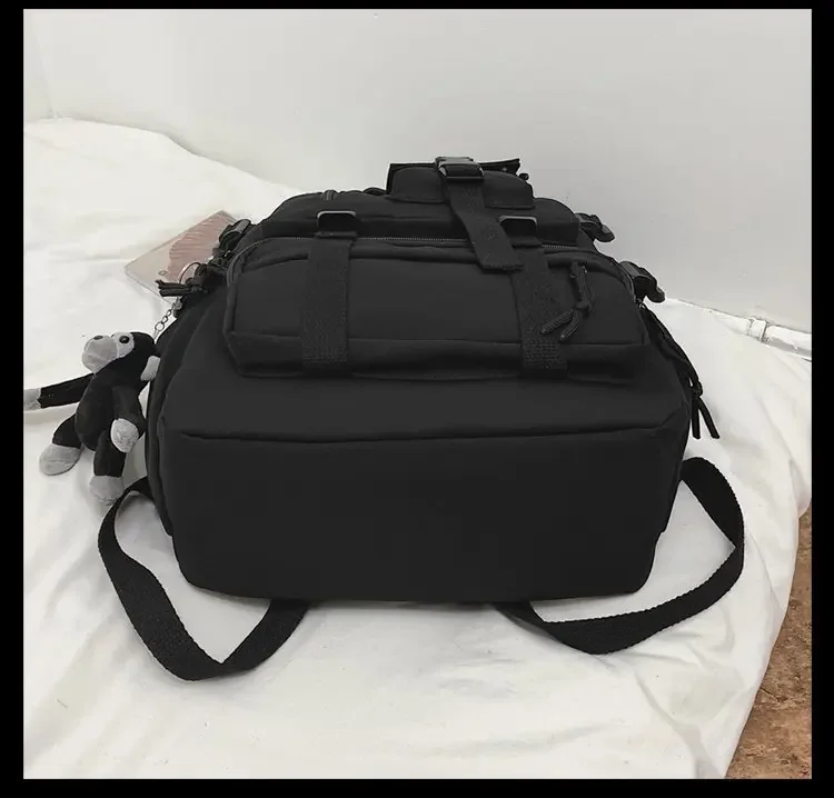 Preppy Style Black Backpack Unisex Women Men Backpack Nylon Waterproof Multi-Pocket Design Mochilas Teenagers Shoulder Bag