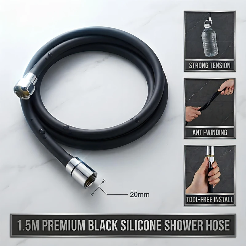 Premium Tangle-Free Silicone Shower Hose – Rustproof and Anti-Mold, Available in Multiple Lengths