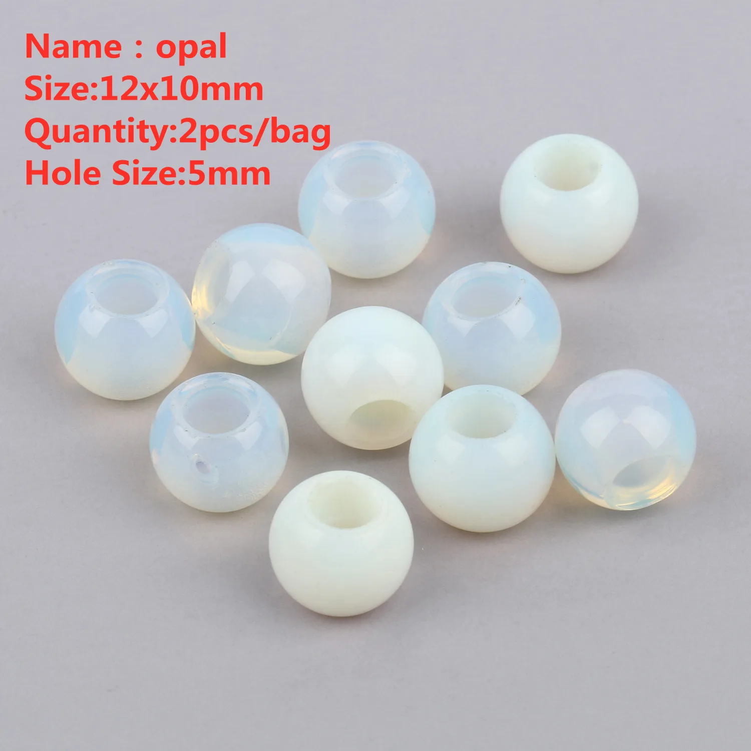 2pcs 12x10mm Large Hole Beads Natural Semi-precious Stone