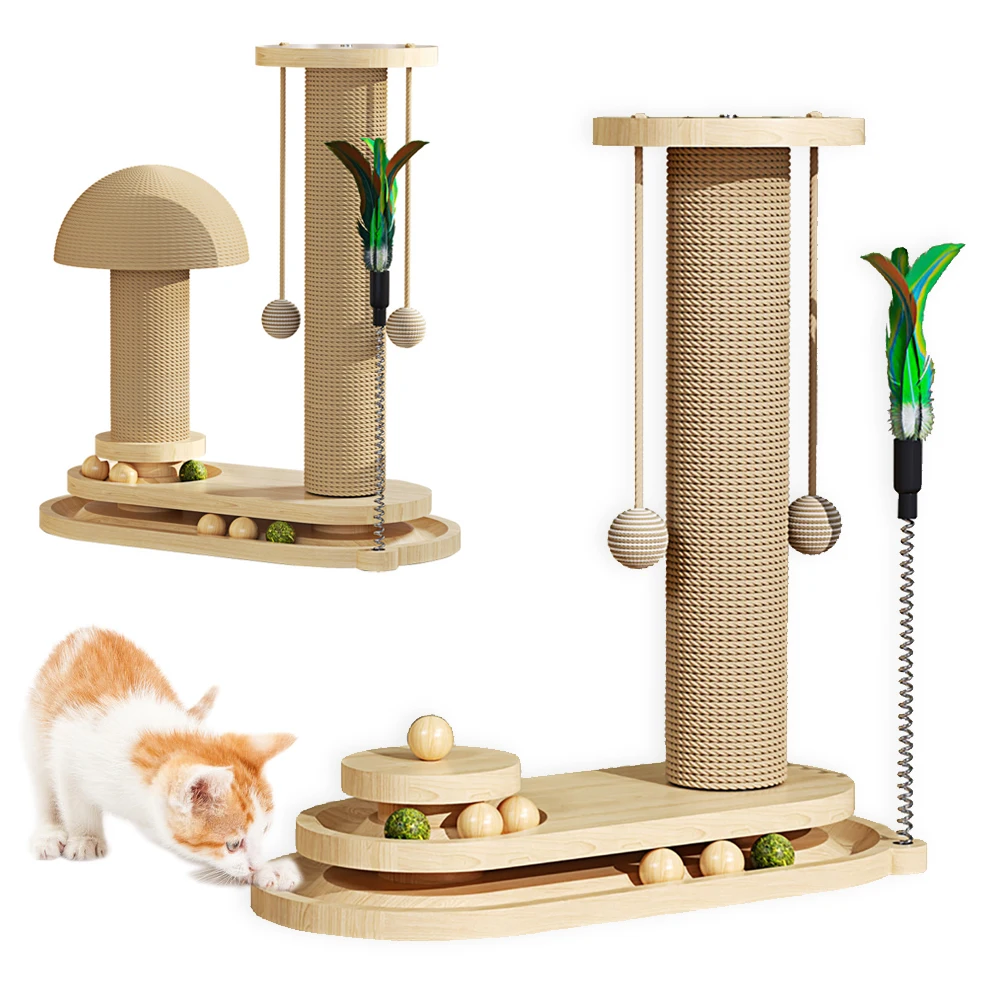 Solid Wood Cat Scratch Sisal Cat Scratching Post Nonformaldehyde Wood