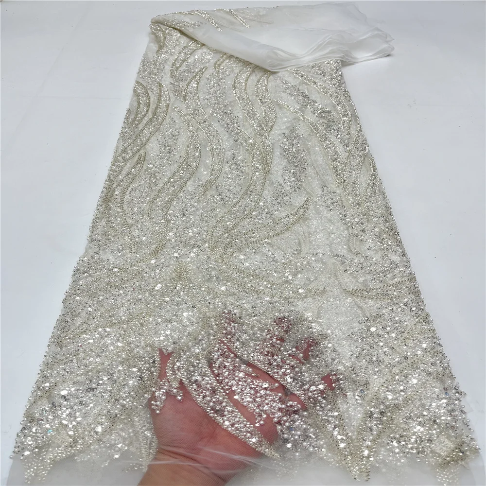 

African Lace Fabric French Net Sequins Fabric 2023 High Quality Sewing Embroidered Lace Tulle Nigerian Lace Fabric 5Yard FJ13755