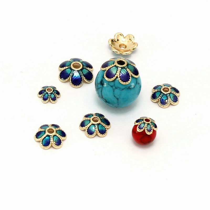 

2-4pcs/lot 6 8 10 mm Enamel Vintage Retro Bead CapSpacer Beads DIY Bracelet Beads For jewelry Making Accessories Finding