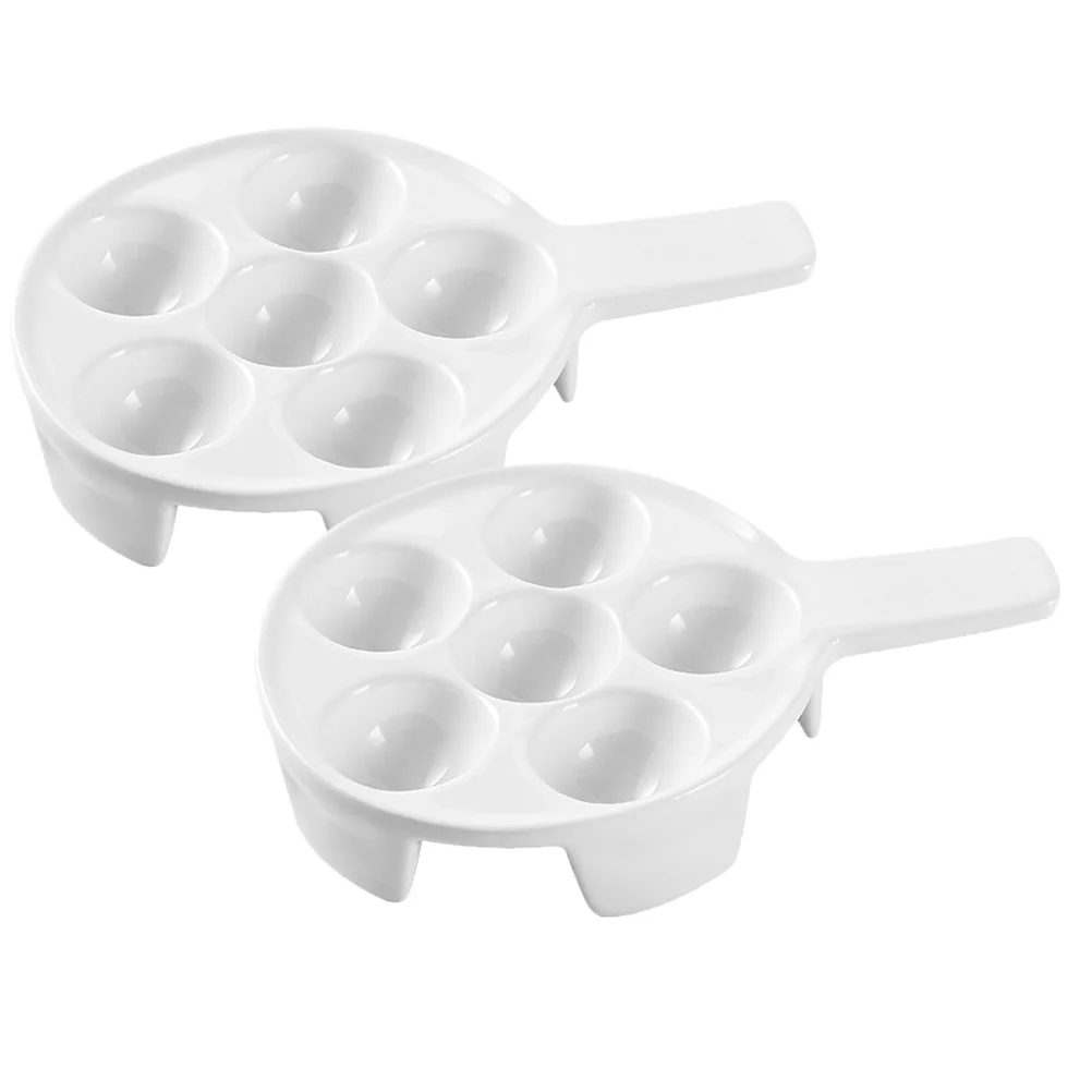 

2 Pcs Bakeware Escargot Baking Dish Multiple Slots Multi-slot Tray Porcelain Ceramic Grill Snail Plate Eatable
