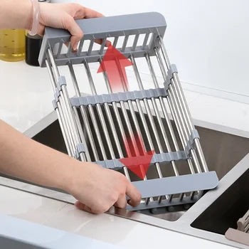 Scarico per lavello da cucina Scolapiatti estensibile in acciaio inossidabile Cestello di scarico Scolapiatti per frutta e verdura Scolapiatti per lavaggio 1