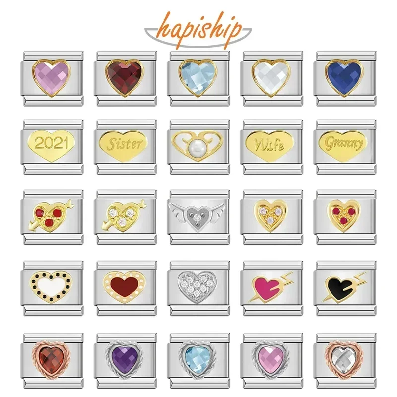 Charm bracelet Hapiship heart love charm links fit 9mm stainless steel bracelet making DIY jewelry DJ383