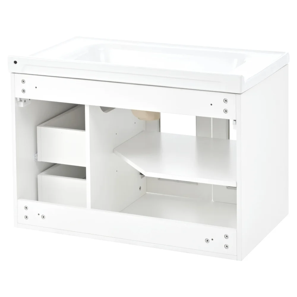 80 cm Schwebender Multifunktionaler Badezimmerschrank, MDF-Platte, Großes Stauraumvolumen, Mit Keramik-Waschbecken – Detail 19