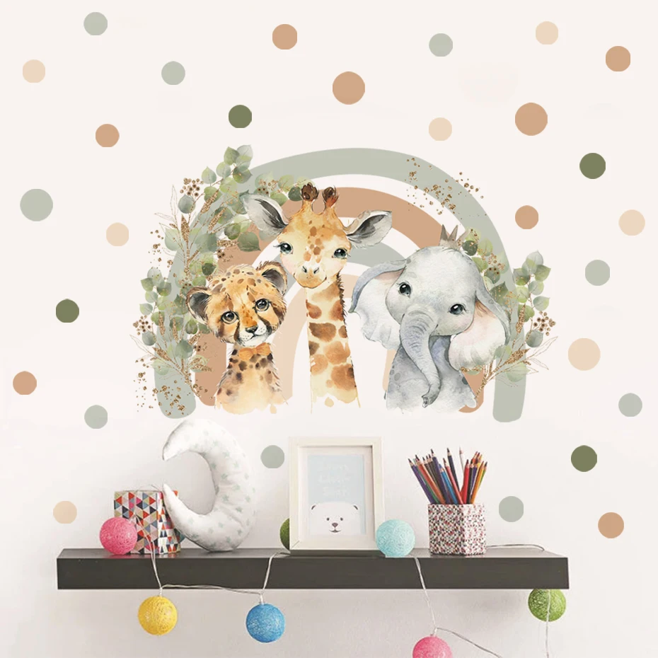 Wall Stickers Boho Cartoon African Animal Giraffe Elephant Watercolor Vinyl Baby Nursery Art Decals Kids Room Home Decor