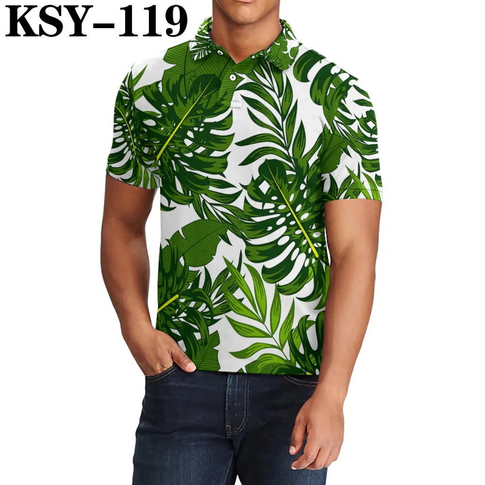 

Hawaiian Style Lapel Polos HD Digital Print Breathable Polyester Men's Fashion Clothing Summer Button Polo Short Sleeve T-shirt