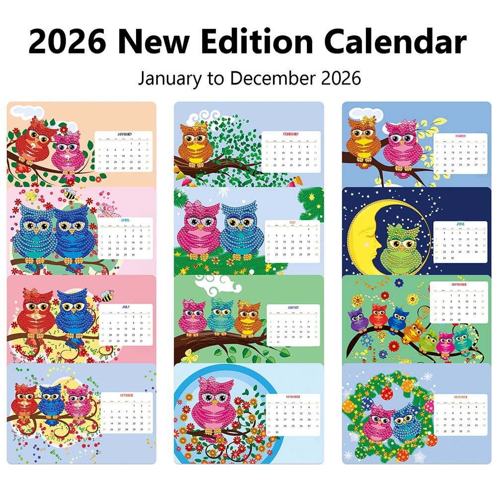 Diamond Art Painting Kalender 2026 - DIY Kalender Mit Tiermotiven Und Standfunktion