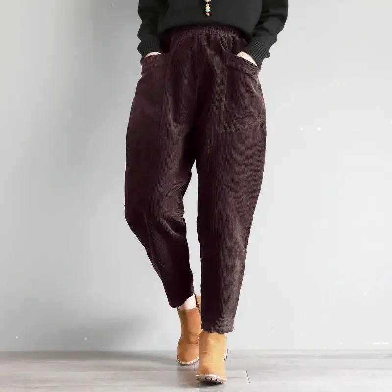 Pantaloni da donna pantaloni da donna In velluto a coste autunno inverno vita alta Casual In cotone classico nuovo In confortevole elasticizzato Vintage Xxl anni '90 4