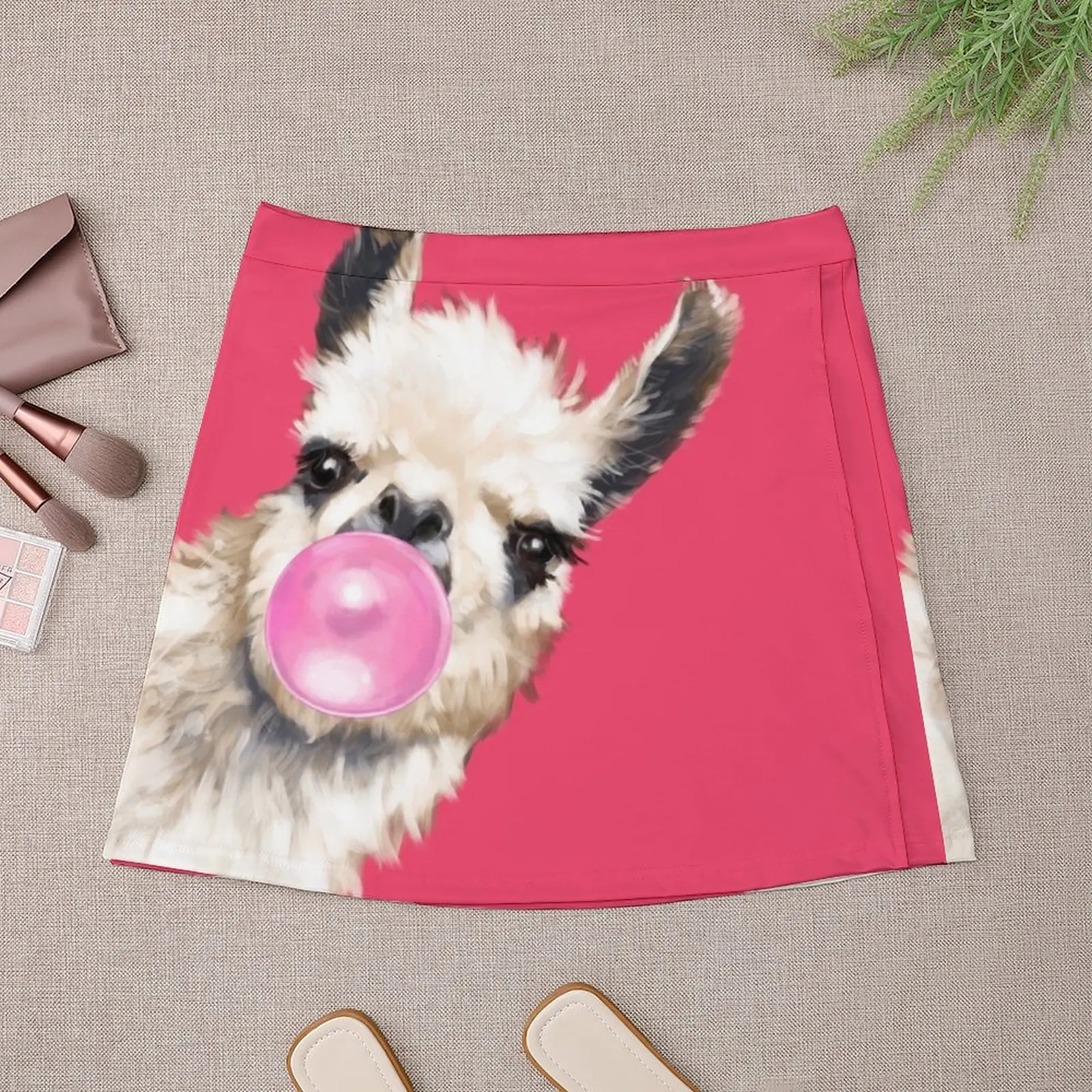 Bubble Gum Sneaky Llama in Red Mini Skirt Female clothing skirts for women skorts for women School skirt