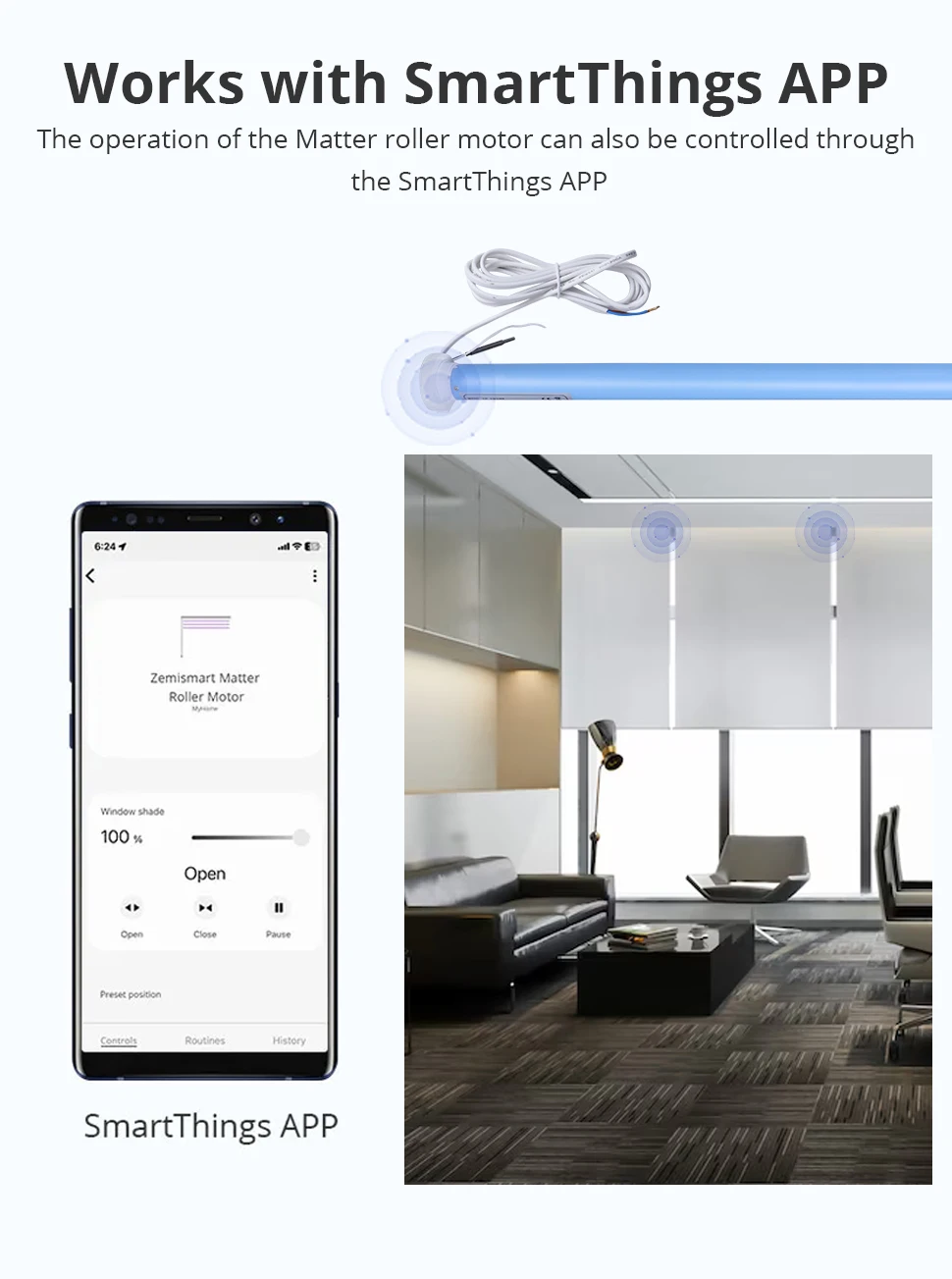 Matter Thread Smart Roller Shade Blinds Motor for 37mm 38mm Tube Support Homekit