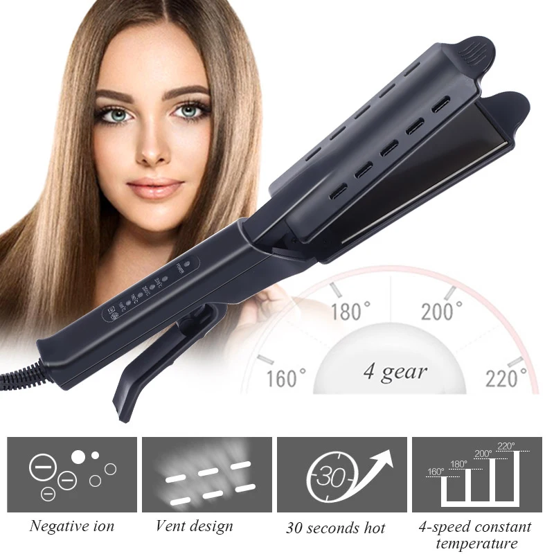 Portable Ceramic Tourmaline Ionic Flat Iron Hair Straighten Four-gear Temperature Setting Steam Hair Straightener Hair Crimper 3