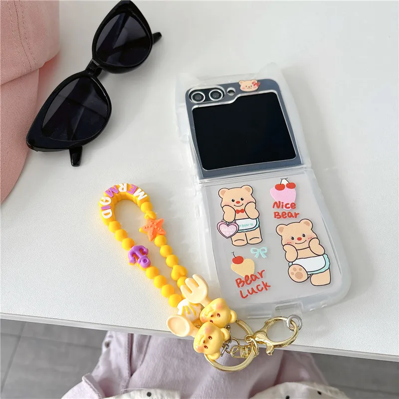Cute 3D Cat Ear Cartoon Bear Case with Hinge Protection, 2-Piece Set