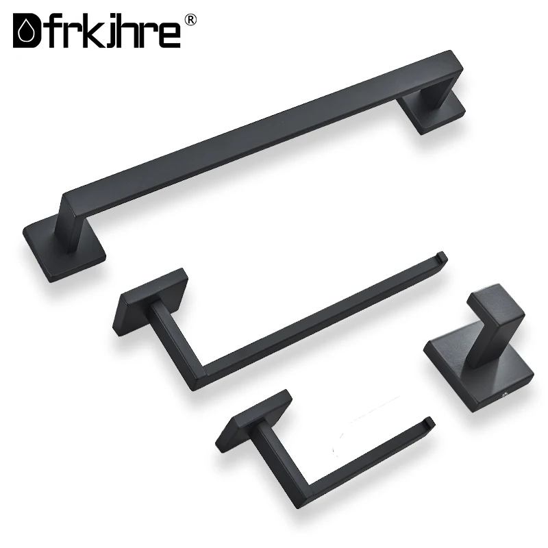 Bathroom Accessories Set Matte Black Wall Shelf Toilet Roll Paper Holder Robe Hook Hanger Towel Rail Bar Rack Ring Bath Hardware