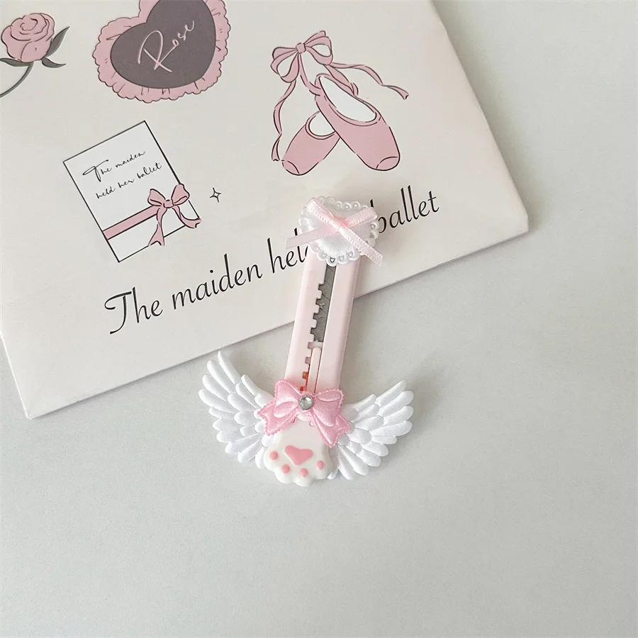 Cute Cat Paw Utility Knife Lovely Wing Bowknot Style Open Box Cutter Letter Envelope Opener Mail Knife School Office Supplies images - 6