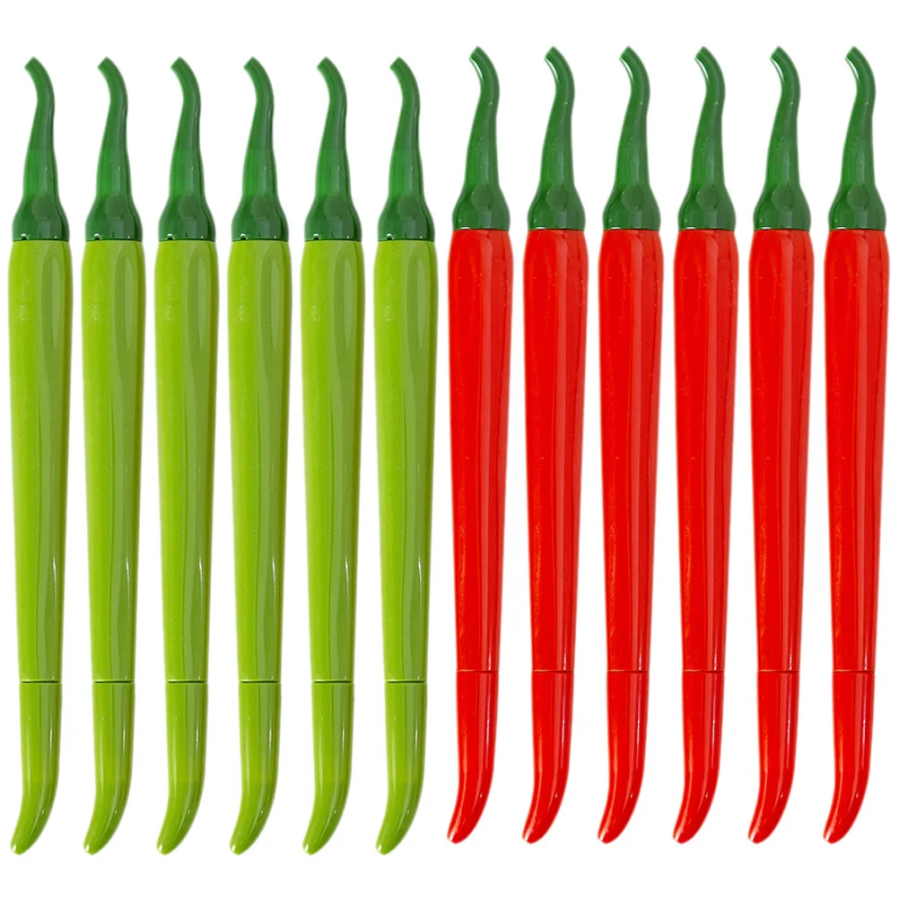 12Pcs Pen Pepper Chili Cartoon Shape Vegetable Novelty Gel Pens Stationery Office Desk Decor Fake Model