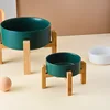Multi-sized Big Dogs Bowl Ceramic Elevated Pet Food Water Feeders Small Medium Large Dog Feeding Supplies with Wooden Stand 4