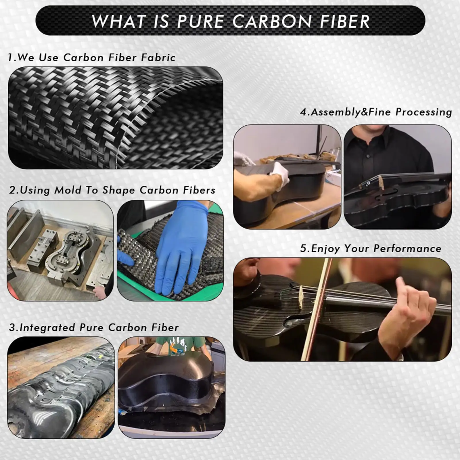 Pure Carbon Fibre Violin Handcrafted Music Instruments Acoustic Violin for Kids Adult Beginners Stringed Musical Instrument Gift acoustic violin