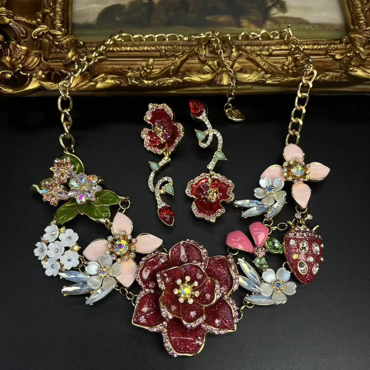 

Flower Earrings Necklace Jewelry Set for Women