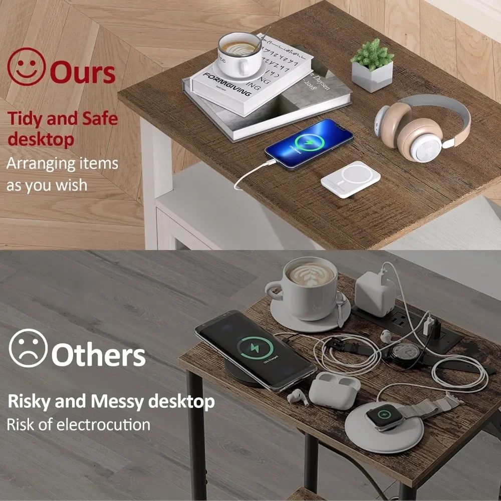 End Table, 21'' Side Table with Charging Station, End Table with Storage, Nightstand with Adjustable Shelf for Living Room 5
