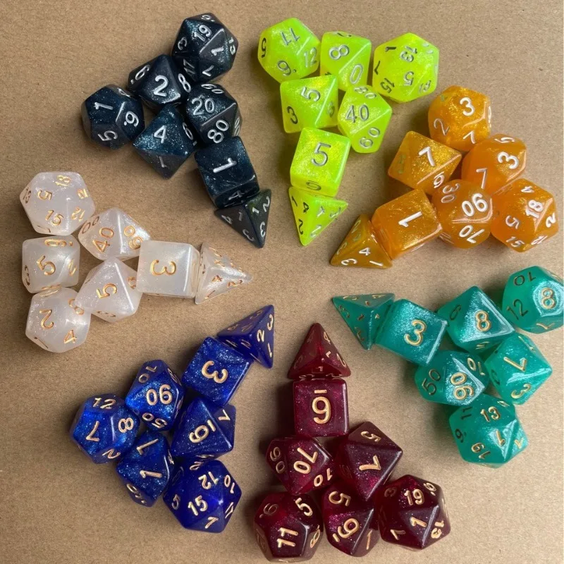 카드 게임 및 롤플레잉 게임을 위한 글리터 프리미엄 다면체 주사위가 포함된 테이블탑 게임용 7피스 다면체 주사위 세트