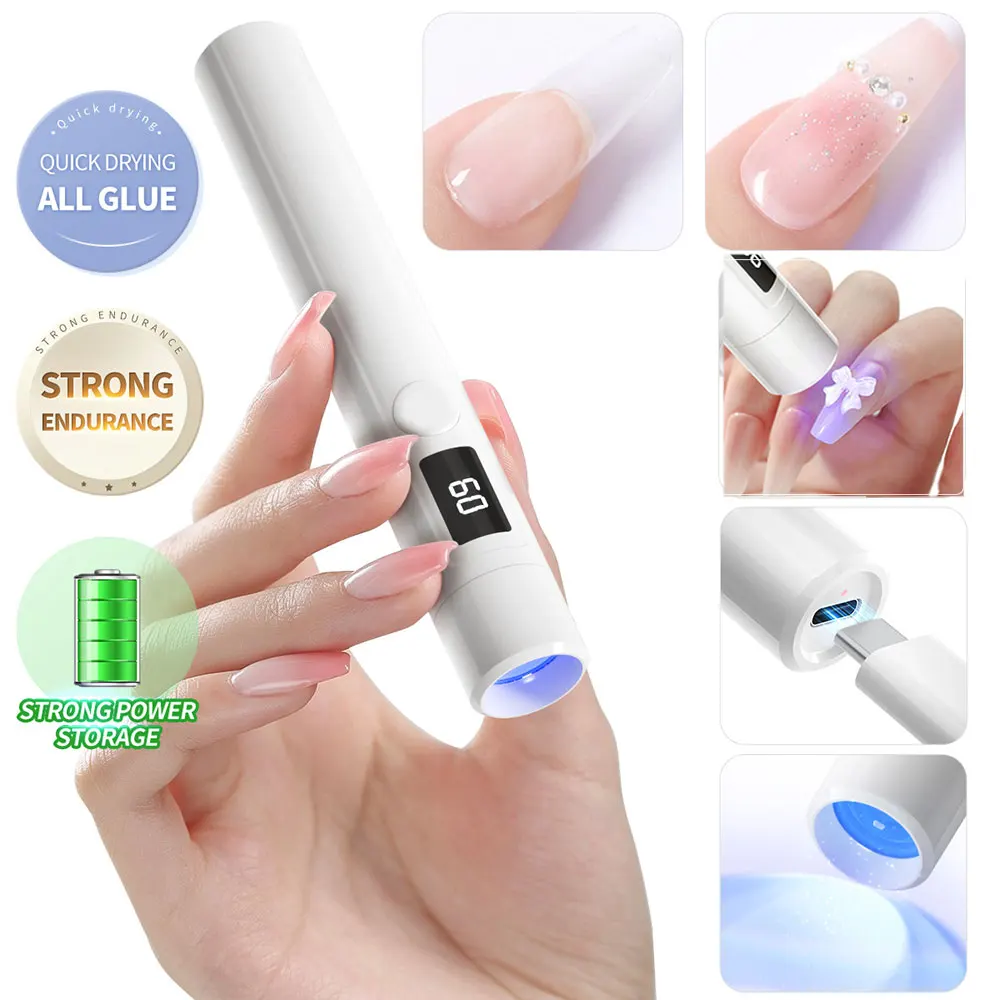

1pcs Portable LED Nail Lamp Rechargeable Quick Curing Handheld UV Light for Nails USB Nail Dryer with LED Screen Nail Art Tools