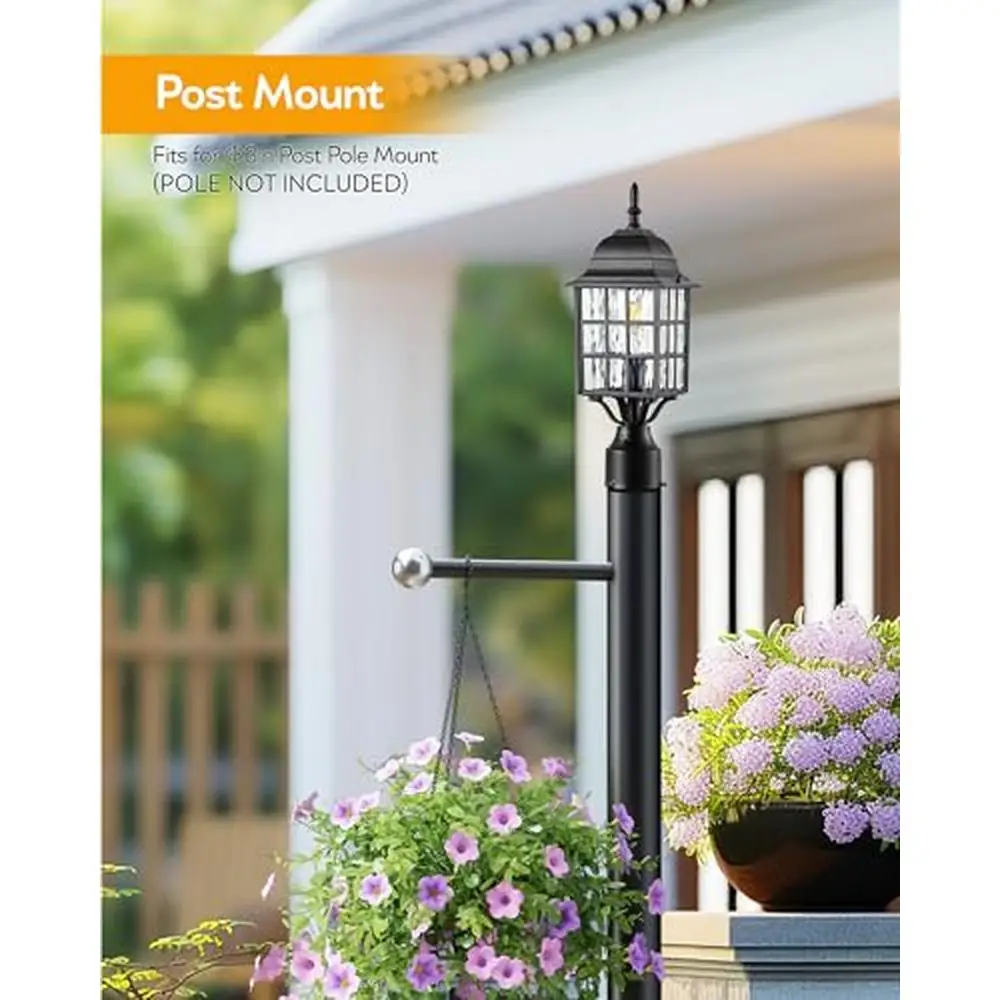 Modern Black Aluminum Outdoor Post Lantern Fixture with Auto Sensor Anti-Rust Waterproof Exterior Lamp Garden Yard Pathway
