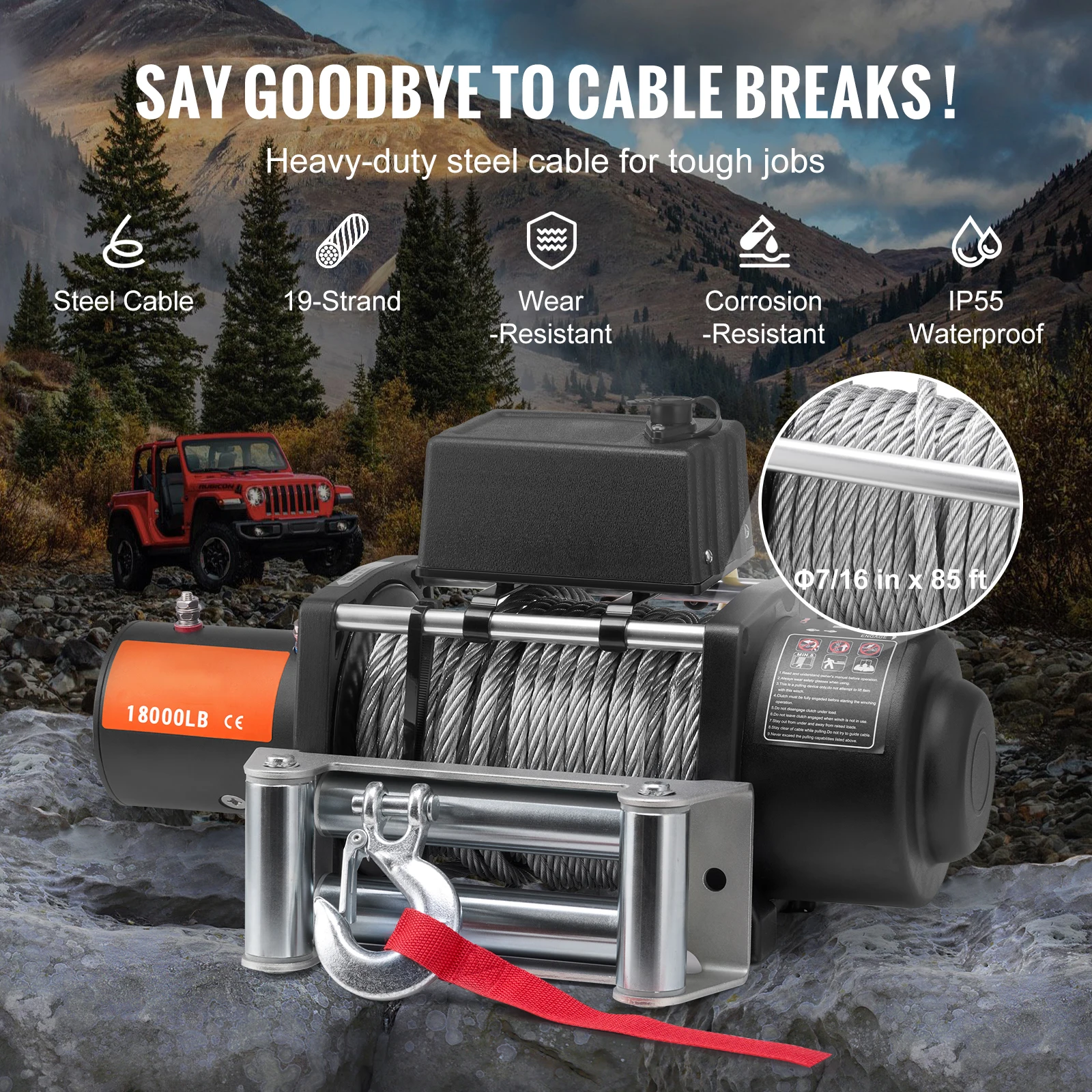 SucceBuy 18000lbs Electric Winch Car Truck Steel Cable Winch with 85ft Wire Rope Wireless Remote Control for Towing Off-Road SUV