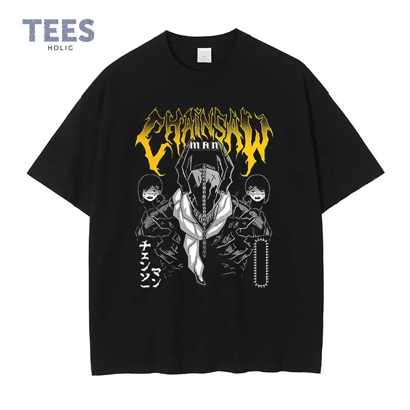 

Chainsaw Man Printed T-shirts Men Casual Style Anime T Shirt Harajuku Streetwear Summer Short Sleeve Manga Tops Tees 100% Cotton