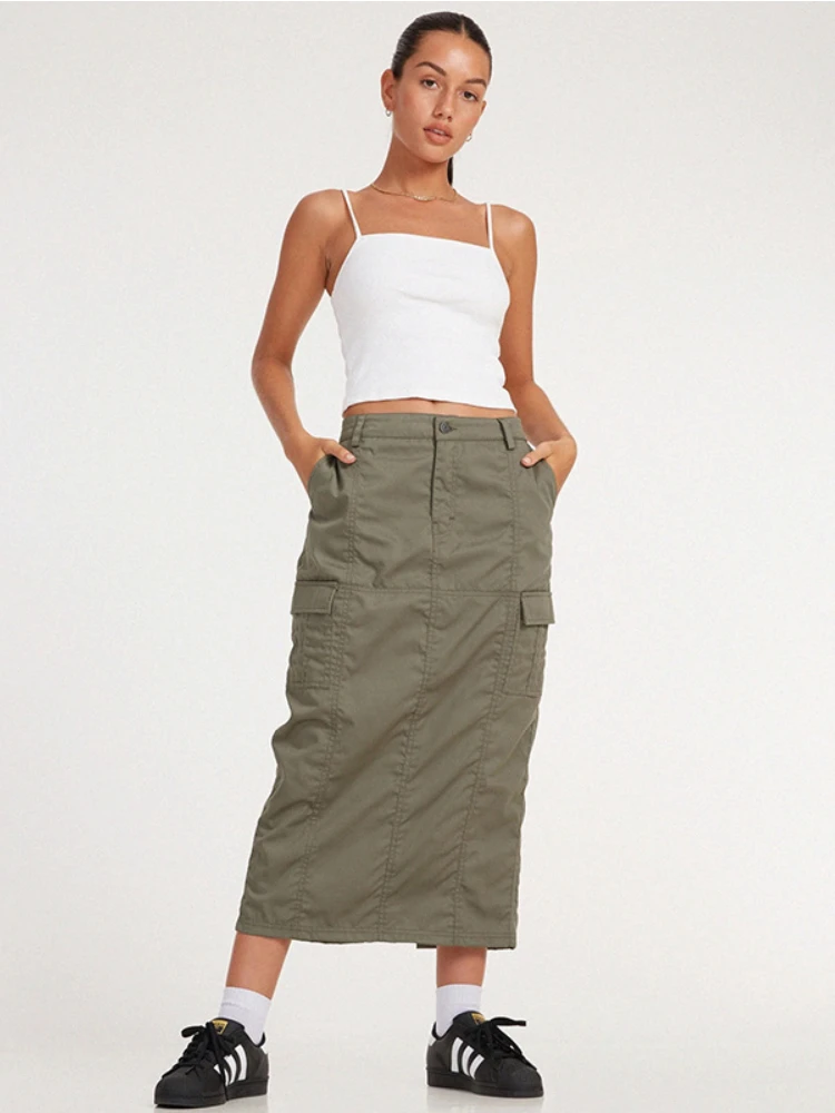 Vintage Straight Harajuku Long Cargo Skirt Women Summer Y2k Fashion