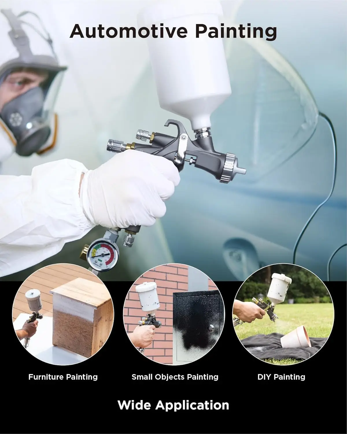 Air Spray Gun Premium Kit Easy to Use Paint Gun for Cars & House Painting 1.3/1.5/1.7mm Nozzles with Paint Sprayer Accessories