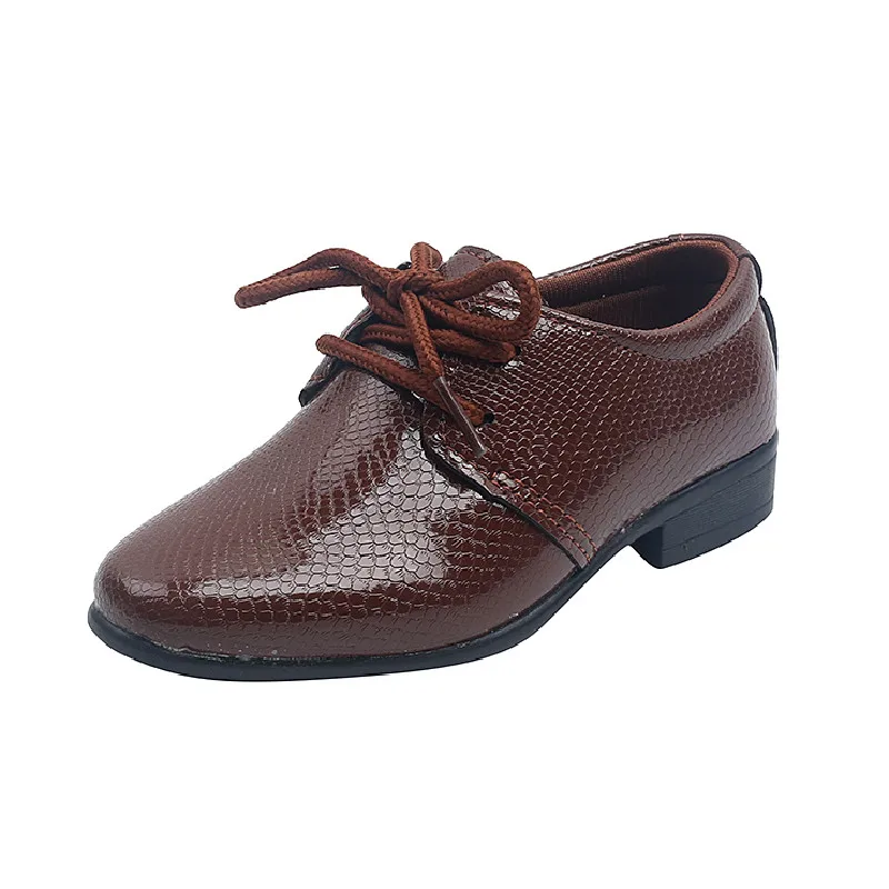 ULKNN Boys' Leather Shoes Spring Autumn New Kid's Lace-up Children's Single Shoes Students Black Performance 98