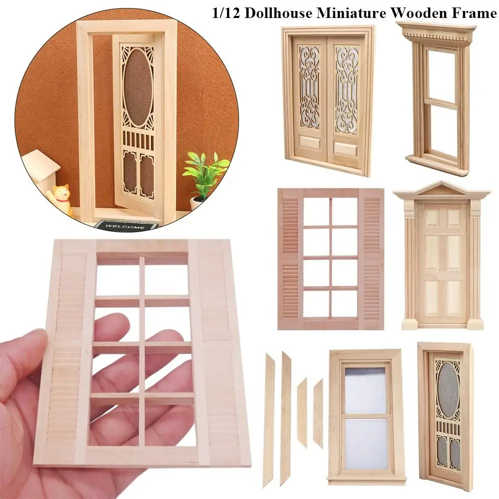 

Ажурная деревянная стеклянная рамка, мебель для кукол, мебель для кукольного домика, аксессуары «сделай сам», миниатюрные игрушки с двумя окнами