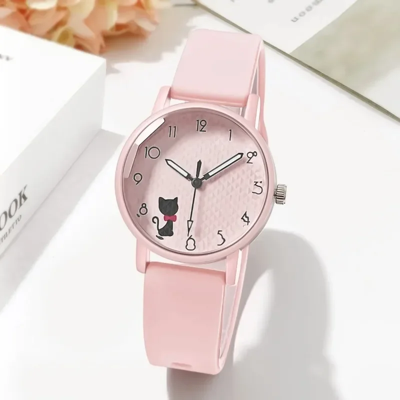 Cute Girl Quartz Watch Lovely Cat Dial  Silicone Strap Women Wristwatches Sport Ladies Watches Relógio Feminino Birthday Gift 2