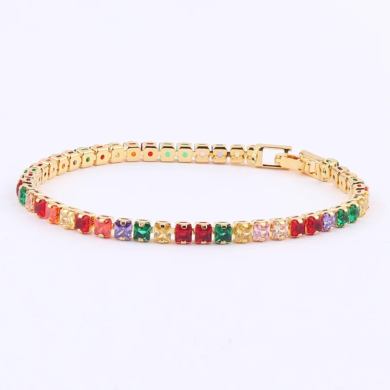 2022 nuovi braccialetti da Tennis in cristallo arcobaleno per donna Set di braccialetti in oro 18 carati argento colorato Zirconia Femme gioielli da sposa