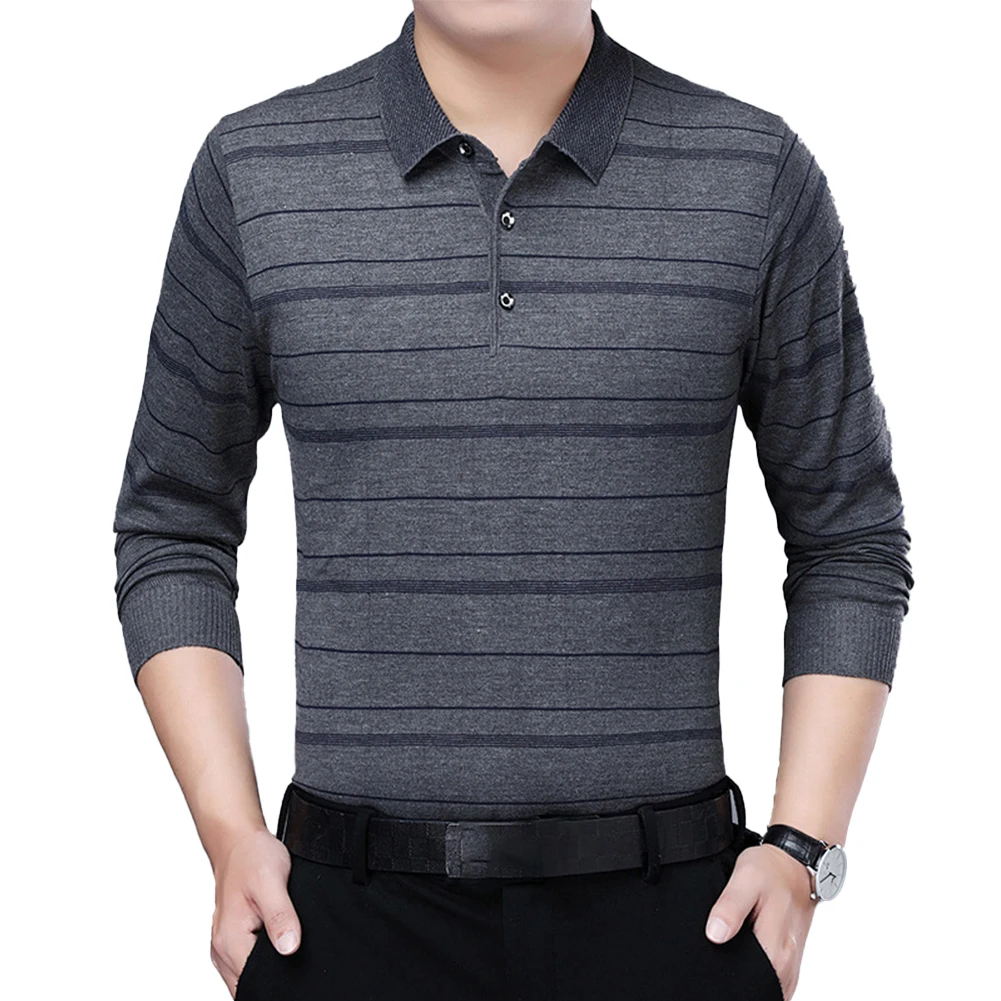 

Top Mens T-Shirt Skin-friendly Slim Striped Wear-resistant Breathable Business Button Collar Casual Dress Shirt