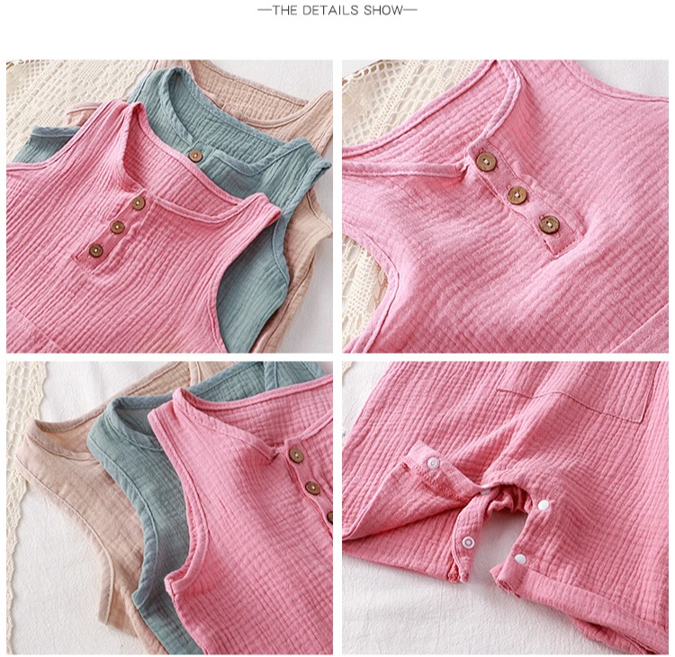 2Pcs Summer Solid Newborn Baby 100% Cotton Linen Bodysuits Boy Girl Sleeveless Romper Jumpsuit Soft Skin-friendly Thin Comfy