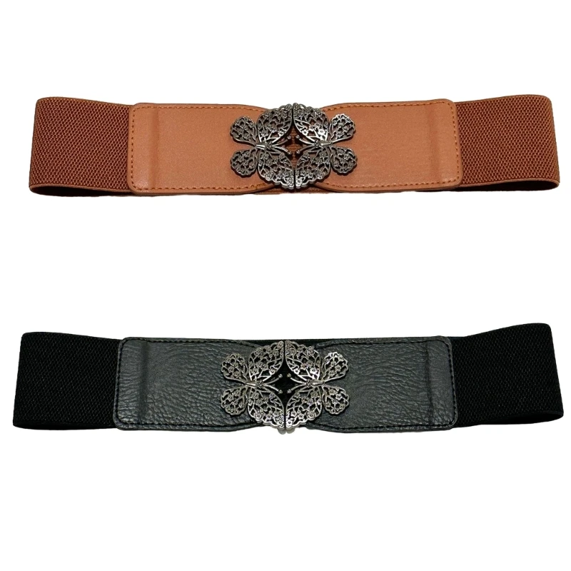 

Women Stretchy Waist Belt Elegant Wide Corset Universal Elastic Rope Decorative Corset with Hollow Butterfly Buckle