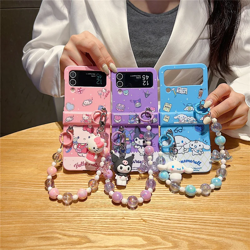 

Sanrio Kawaii аниме Hello Kitty Cinnamoroll складной чехол для телефона Galaxy Zflip 3 4 милый Kuromi мультфильм Samsung Shell игрушки для девочки