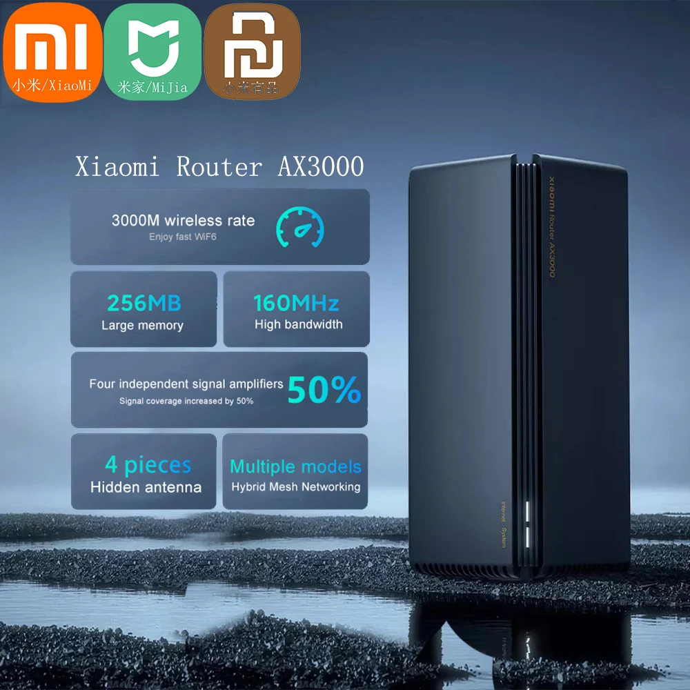 Xiaomi-original Mijia Ax3000 Router Qualcomm Cpu Repetidor de Malha Amplificador de Rede de Sinal Externo Wifi Vpn 2976 Mbps 256mb