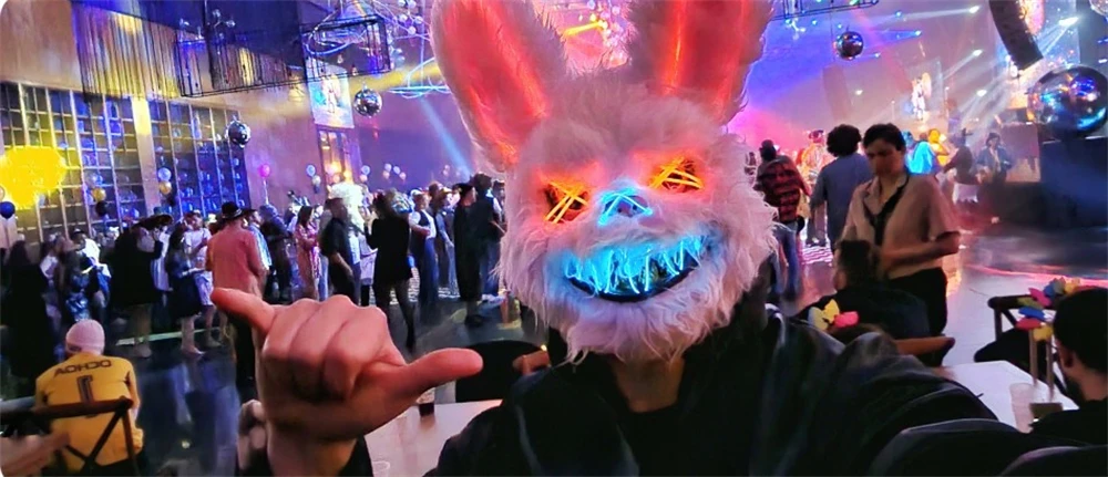 Hot Carnival EL Wire Bunny Mask Masquerade LED Rabbit Mask Glowing Halloween Party Mask For Birthday Wedding Party Cosplay Props