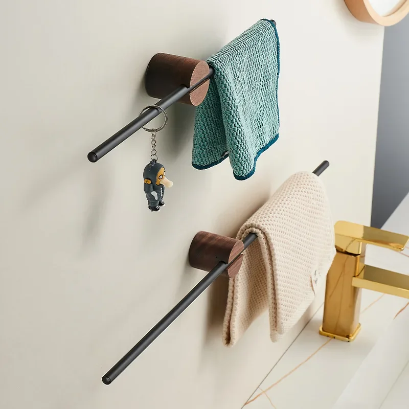 Bathroom towel rack, aluminum alloy + wood production, simple design towel bar