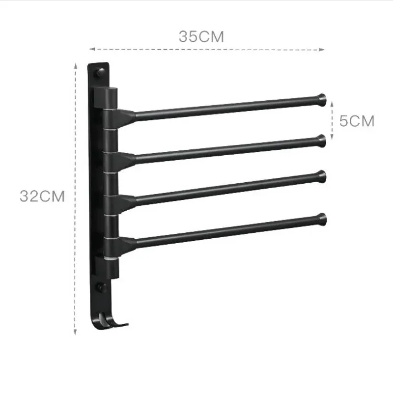 

Space Aluminium Towel Holder Wall Mounted 2/3/4/5 Rod Storage Shelf With Hook Rotatable Kitchen Hanger Bathroom Towel Rack