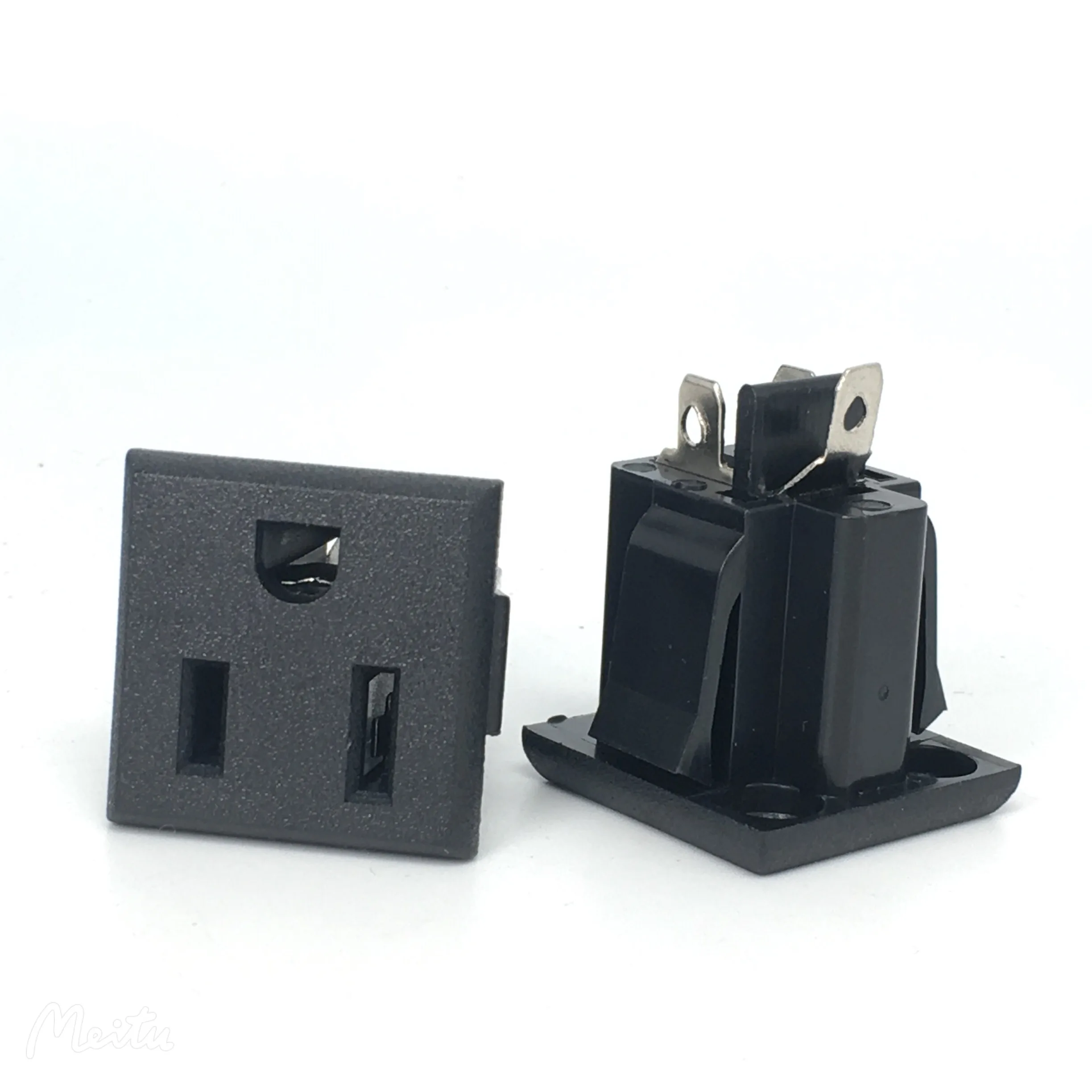 10pcs US Plug AC 125V 15A 3 Terminals Plastic Outlet Power Socket Connector  Black