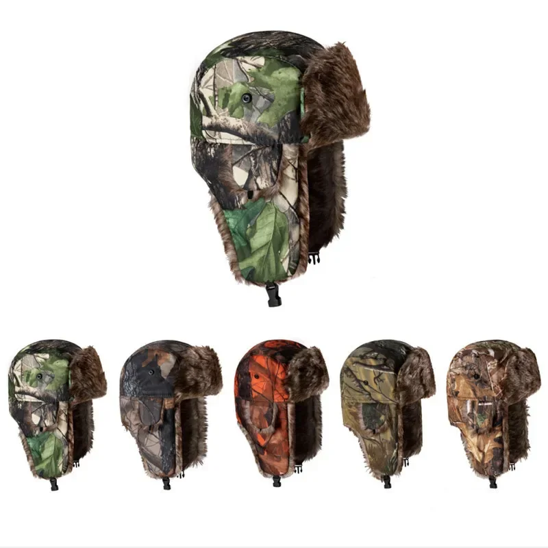 Men Women Trapper Bomber Hats Russian Ushanka Warm Winter Fur Earflap Hat Outdoor Sports Skiing Hunting Fishing Plush Cap