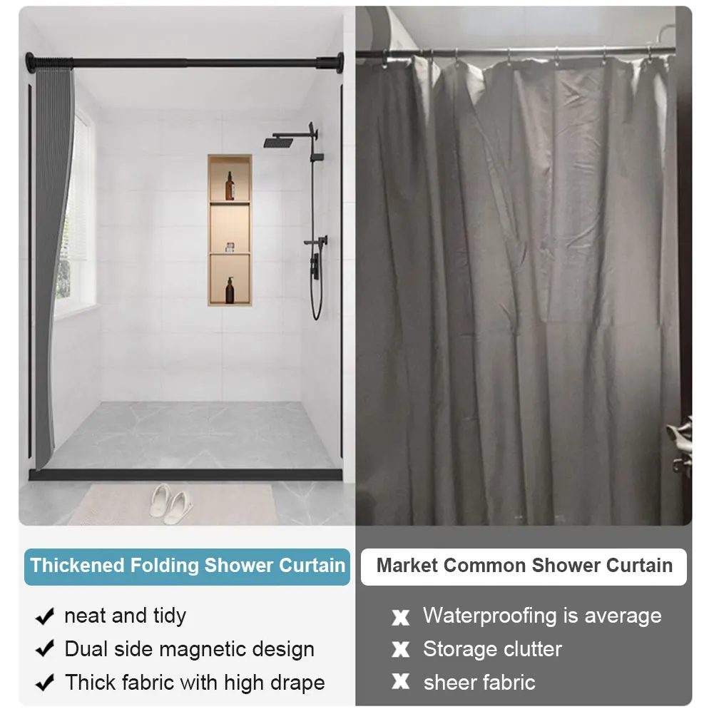 Foldable Magnetic Shower Curtain Waterproof Bathroom Curtain with 14 Hooks Bathtub Curtain Modern for Bathroom 6
