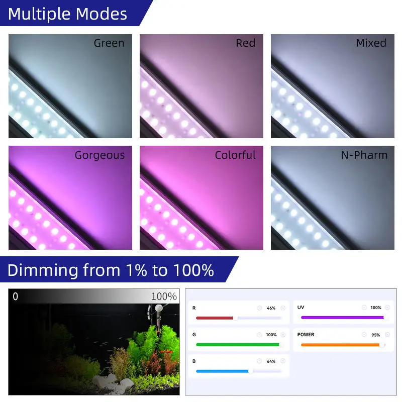 Week Aqua M Series RGB+UV Water Grass Lamp Bluetooth APP Timing Dimming LED Smart Aquarium Plant Grow Light For Planted Aquarium