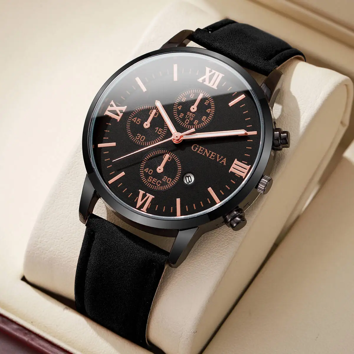 Fashion Roma Dial Men's Watch Casual Leather Strap Men Business Watches Analog Quartz Wristwatches with Calendar(Without Box)