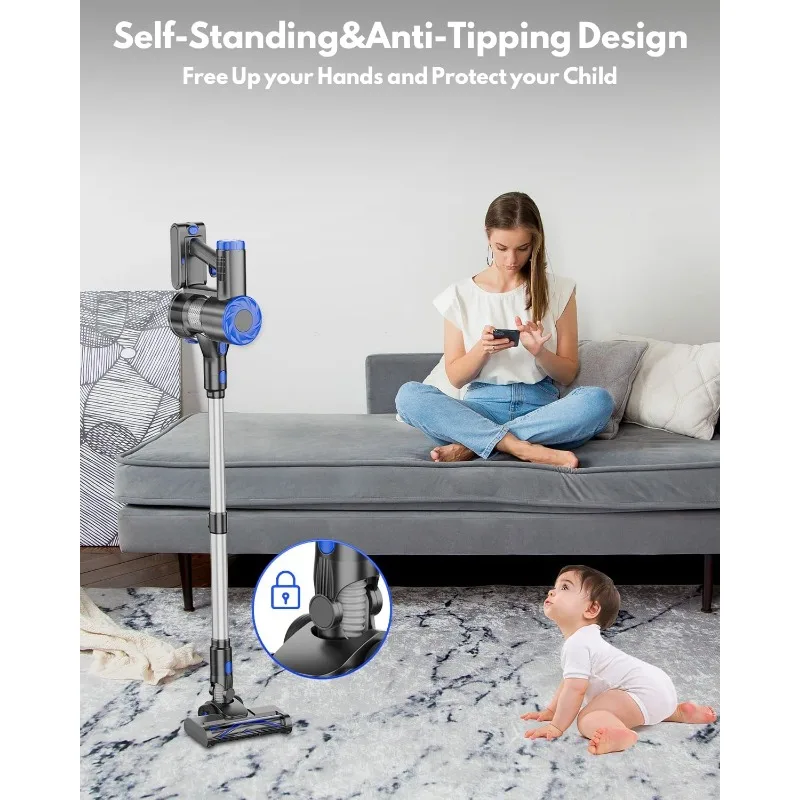 HOTAWELI Cordless Vacuum Cleaner,6-in-1 Powerful Suction Stick Vacuum with 2200 mAh Battery,Lightweight Self-Standing Vacuum 5